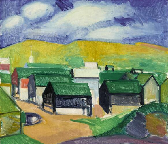 Samuel Joensen-Mikines: Mykines village, The Faroe Islands. Signed