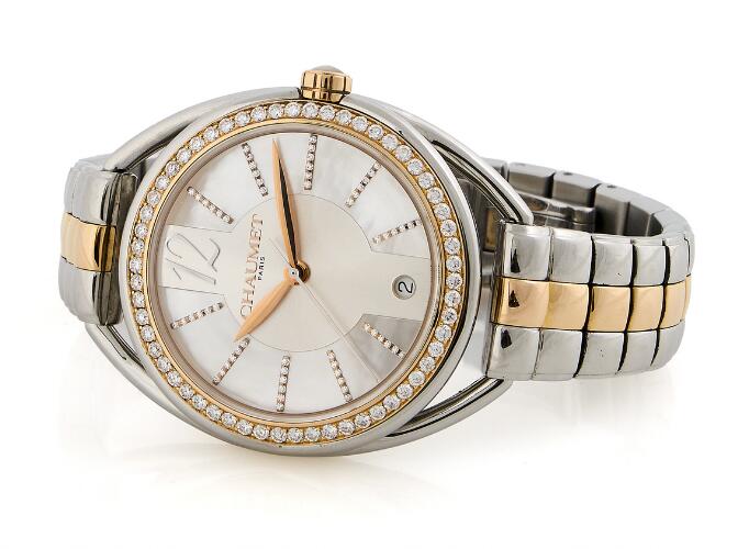 Chaumet: Liens of 18k red gold and steel with diamond-set dial and