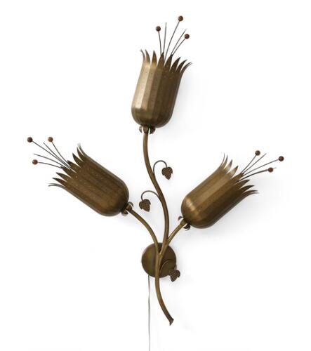 SOLD. Svend Aage Holm Sørensen: A brass wall lamp with three