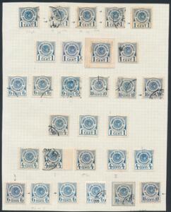 1902. 1-10 Cents, blå. Gl. albumside med diverse portomærker incl. flere med varianter.