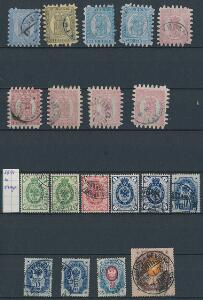 1866-1891. Planche med gamle mærker incl. 9 stk. Stortakkede.