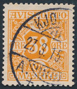 1914. 38 øre, orange. Vm.IV. Velcentreret og smukt stemplet eksemplar. AFA 1200