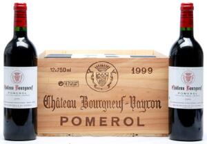 12 bts. Château Bourgneuf, Pomerol 1999 A hfin. Owc.