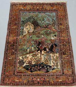 Kashmir silketæppe, Indien. Figural tæppe. 20. årh.s slutning. 182 x 124.
