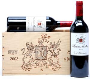 6 bts. Château Montrose, Saint - Estephe. 2. Cru Classé 2003 A hfin. Owc.