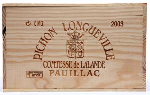 6 bts. Mg. Château Pichon Longueville Comtesse, Pauillac. 2. Cru Classé 2003 A hfin. Owc.