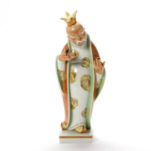 Kejseren og nattergalen - figur af porcelæn, dekoreret i overglasurfarver og guld. 4367. Royal Copenhagen. H. 31,5 cm.