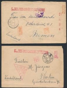 Japan. 1916. 2 krigsfange-forsendelser sendt til Berlin og Bremen