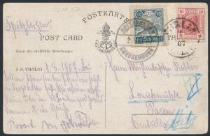 1907. 10 øre, Polar Post og østrigsk 10 Heller, rød. MIX-frankering på postkort stemplet SPITSBERGEN 2.8.07