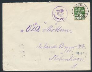 TØMMERUP posthornstempel på brev annulleret KØBENHAVN-DRAGØR sn 2, 8.6.1927. Skilling 163.2