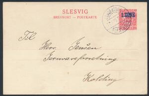SØNDERBORG-FLENSBORG sn 1 som annullering på 10 øre 1. ZONE brevkort. 17.6.1920. Afsendt fra Avnbøl