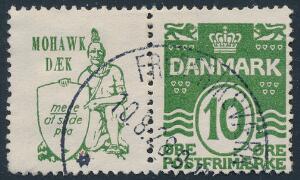 1928. Mohawk Dæk. 10 øre grøn. Flot letstemplet Frederiksværk 10.8.28.