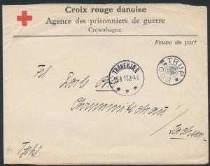 BØDSTRUP. 1917. Røde Kors brev sendt til Sachsen, Tyskland. Stjernestpl. BØDSTRUP og sidestpl. Tranekjær 15.8.17.