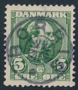 1905. Chr. IX, 5 øre, grøn. LUXUS-mærke, med helt perfekt placeret stjernestempel BORRIS.
