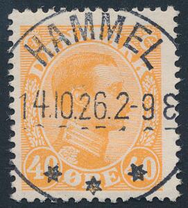 1925. Chr. X, 40 øre orange. LUXUS stempel Hammel 14.10.26.