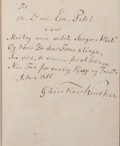Inscribed by Winther Christian Winther Brogede Blade. Digte. Cph 1865. 8vo. Publishers cloth. Inscribed to MD. Em. Petit.