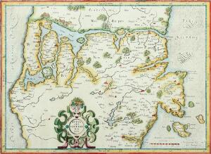 Gerard Mercator Specialkort over Nørrejylland. Håndkoloreret kobberstik. 29 x 39.