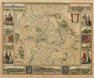 Claes Janz Visscher Palatinus Rheni Nova, Et Accurata Descriptio. Landkort af Rheinland-Pfalz. Håndkoloreret kobberstik. Bladstørrelse 47,5 x 58.
