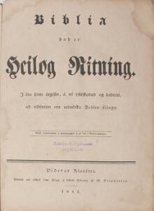 Icelandic bible Biblia Þad er Heiløg Ritning. Videyar Klaustri O.M. Stephensen 1841.