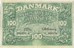 100 kr 1955 n, Riim  Hellerung, Sieg 126, DOP 135, pæn seddel for denne type