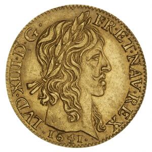 Frankrig, Louis XIII, 1610-1643, Louis dOr 1641, F 410, 6,8 g, monteringsspor på rand