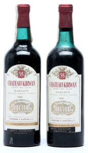 2 bts. Château Kirwan, Margaux. 3. Cru Classé 1961 Bottled in DK. A-AB bn.