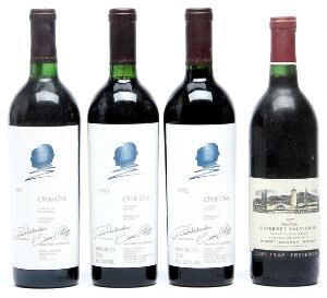 1 bt. Opus One, Mondavi  Rothschild, Napa Valley 1981 A-AB bn.  etc. Total 4 bts.