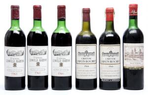 1 bt. Château Cos d Estournel, Saint - Estephe. 2. Cru Classé 1966 Chateau bottled. B tsus.  etc. Total 6 bts.