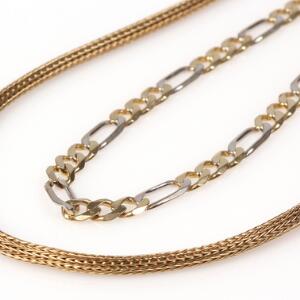 Italiensk halskæde og armbånd af 14 kt. delvis satineret guld. L. ca. 42 og 23 cm. Vægt i alt ca. 17,5 gr. Ca. 1980-90. 2