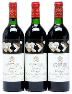 3 bts. Château Mouton Rothschild, Pauillac. 1. Cru Classé 1986 A-AB bn.