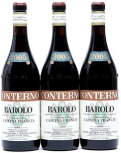 3 bts. Barolo Cascina Francia, Giacomo Conterno 2005 A hfin.