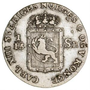 Norge, Carl XIII, 8 skilling 1817, NM 1a, filespor på rand