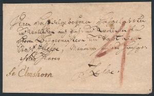 1750. Meget smukt og velbevaret brev til Itzehoe. Påtegnet fr. Elmshorn og 4 i rødkridt