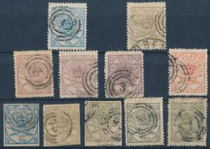 1864. 2-16 sk. Planche med diverse udgaver i blandet kvalitet