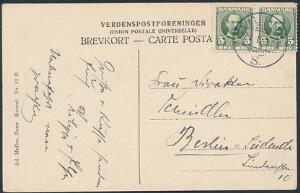ALLINGE S. 27.8.1910. Brotypestempel på brevkort til Berlin