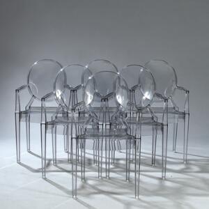Philippe Starck Louis Ghost Chair. Sæt på seks armstole af klart plexiglas. Udført hos Kartell. 6
