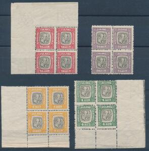 1907. Dobbelthoveder. 3-50 aur. 4 postfriske 4-BLOKKE. Facit 2200