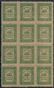 Private Skibspostmærker. La Guaira. 1867. 1 R. grøn. Postfrisk 12-BLOK. Sjælden enhed. DAKA 20 2400