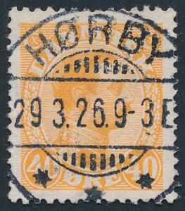 1925. Chr. X, 40 øre orange. Luxus stempel HØRBY 29.3.26.