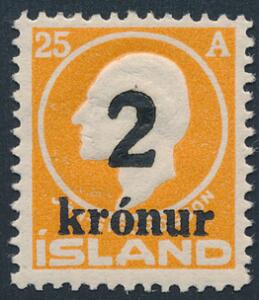 1926. 2 Kr. på 25 aur, orange. Postfrisk. Facit 3500