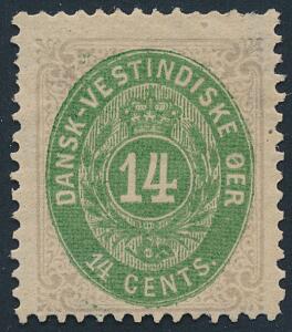 1873. 14 Cents, lillagrøn. Pænt ubrugt mærke, dog et par korte taker i venstre side. AFA 7000