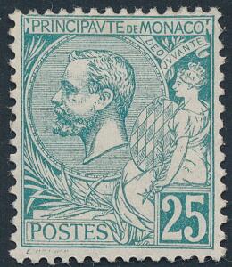 Monaco. 1891. Prins Albert, 25 c. grøn. Sjældent ubrugt mærke. AFA 4000
