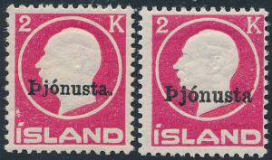 1922. Fr.VIII. 2 Kr. rosa. Begge typer, postfriske. Facit 2800