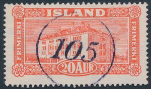 1925. Landskab, 20 aur, rød. Nr.stempel 105. LUX-KVALITET