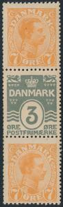 1919. Automat. 7-3-7 Øre, orange-perlegrå-orange. Postfrisk 3-stribe. AFA 2600