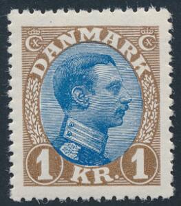 1921. Chr. X, 1 kr. brunblå tp. II. Perfekt centreret postfrisk eksemplar. AFA 750