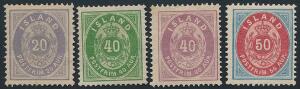 1876-1892. Oval. tk.14. 20-50 Aur. 4 pæne ubrugte mærker, 50 aur er postfrisk.