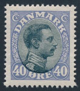 1918. Chr. X, 40 øre blålillagrå. Helt perfekt centreret postfrisk eksemplar. AFA 650