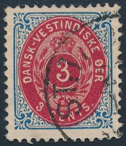 1898. 3 cents, gråblå. Tk.12, pos.50 RET RAMME. Nydeligt stemplet mærke. Lille tyndhed. AFA 5000