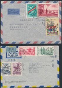Kina. 1954-59. 2 Luftpost-breve, et til New Zealand og et til Tyskland.